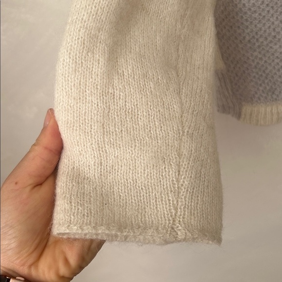 Duffy two-tone grey cream merino alpaca mohair blend cozy boxy sweater size L - Picture 2 of 5